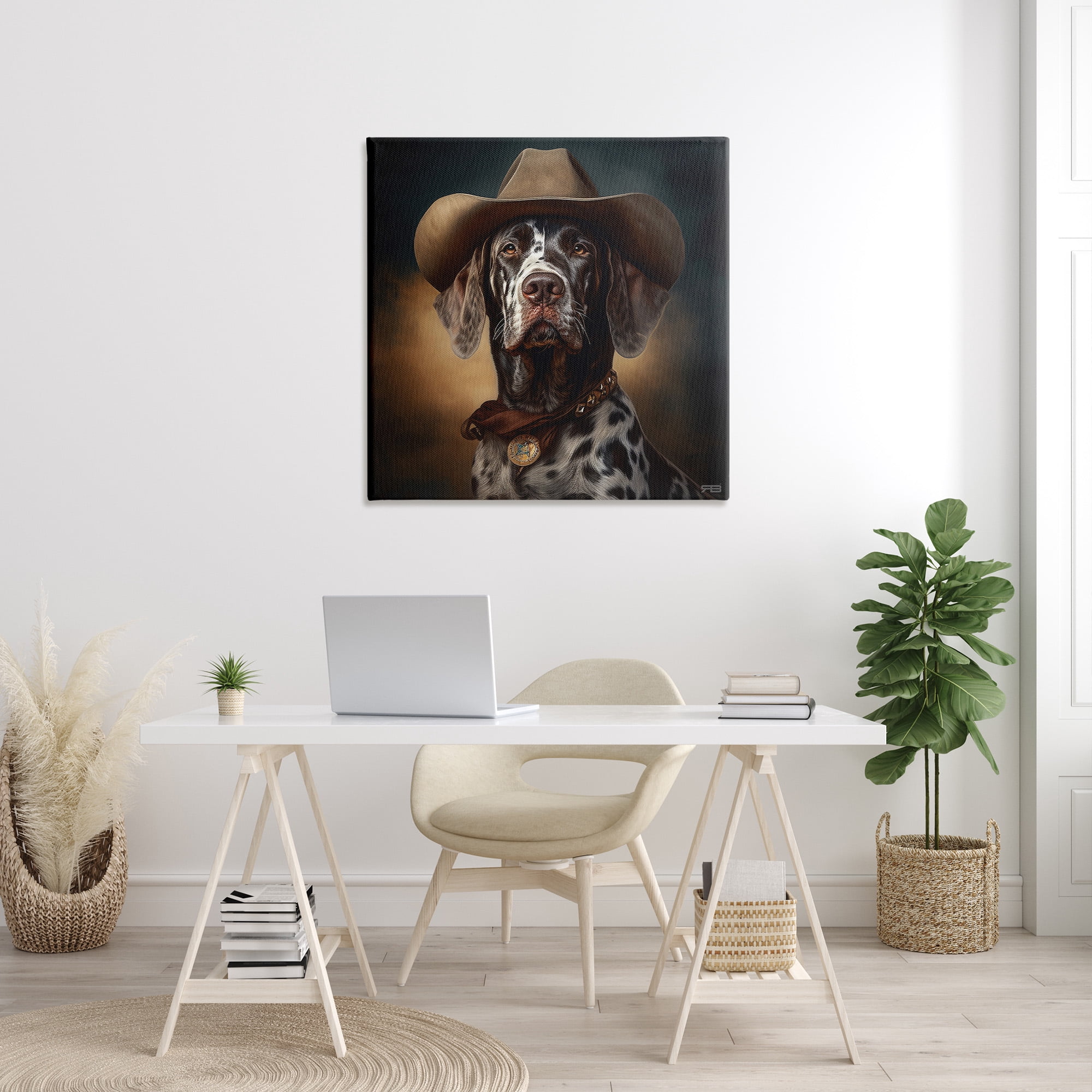 Stupell Industries Cowboy Dalmatian Portrait Animals & Insects Painting Gallery Wrapped Canvas Art Print Wall Art, 36 x 36