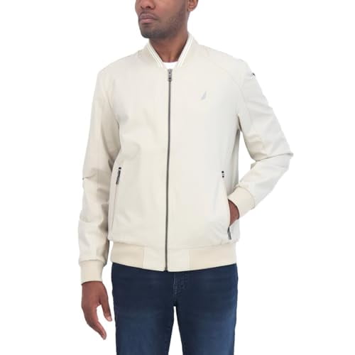 Nautica Men’s Lightweight Bomber Jacket (Beige,Small)