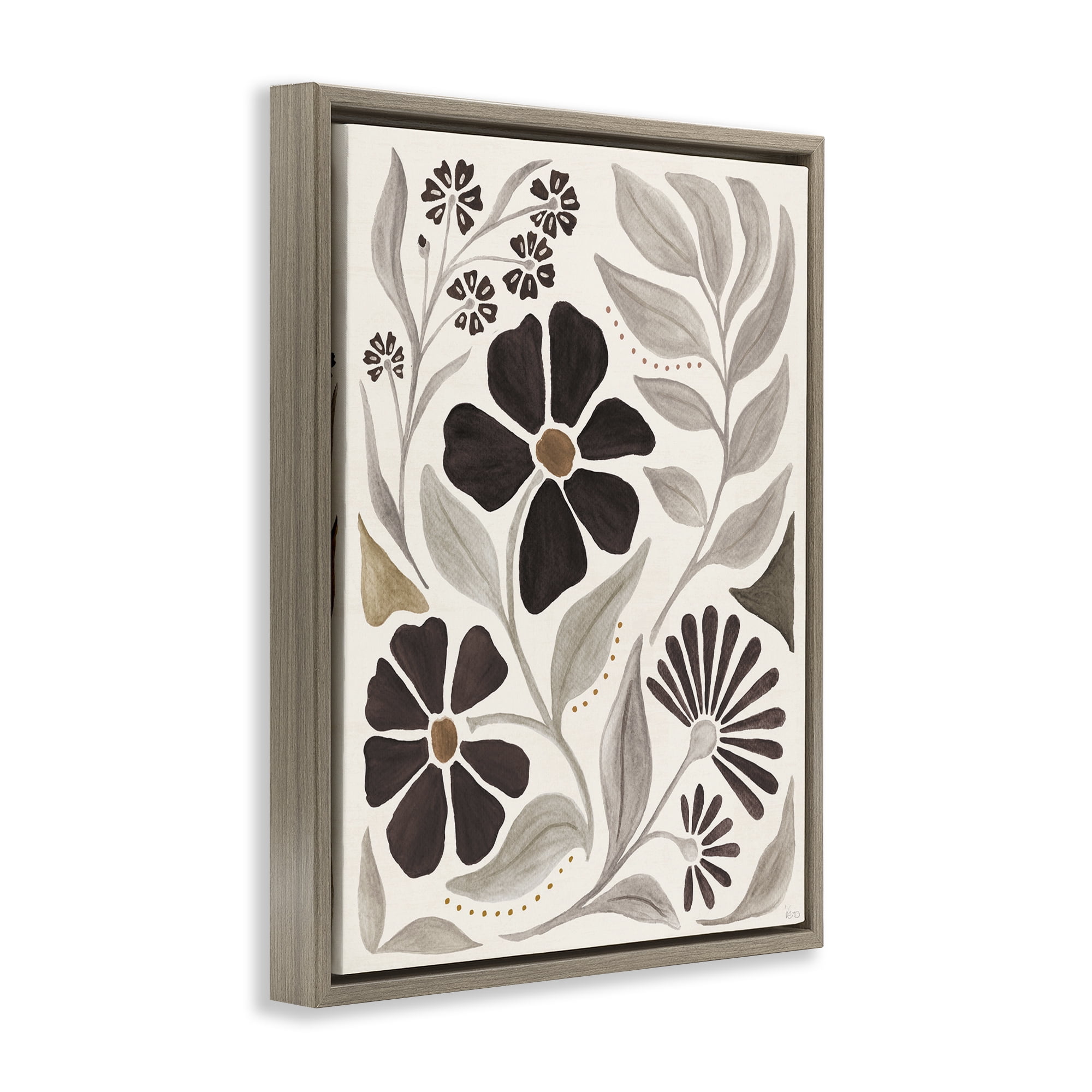 Stupell Industries Curving Boho Plants Botanical & Floral Painting Brown Floater Framed Art Print Wall Art, 17 x 21
