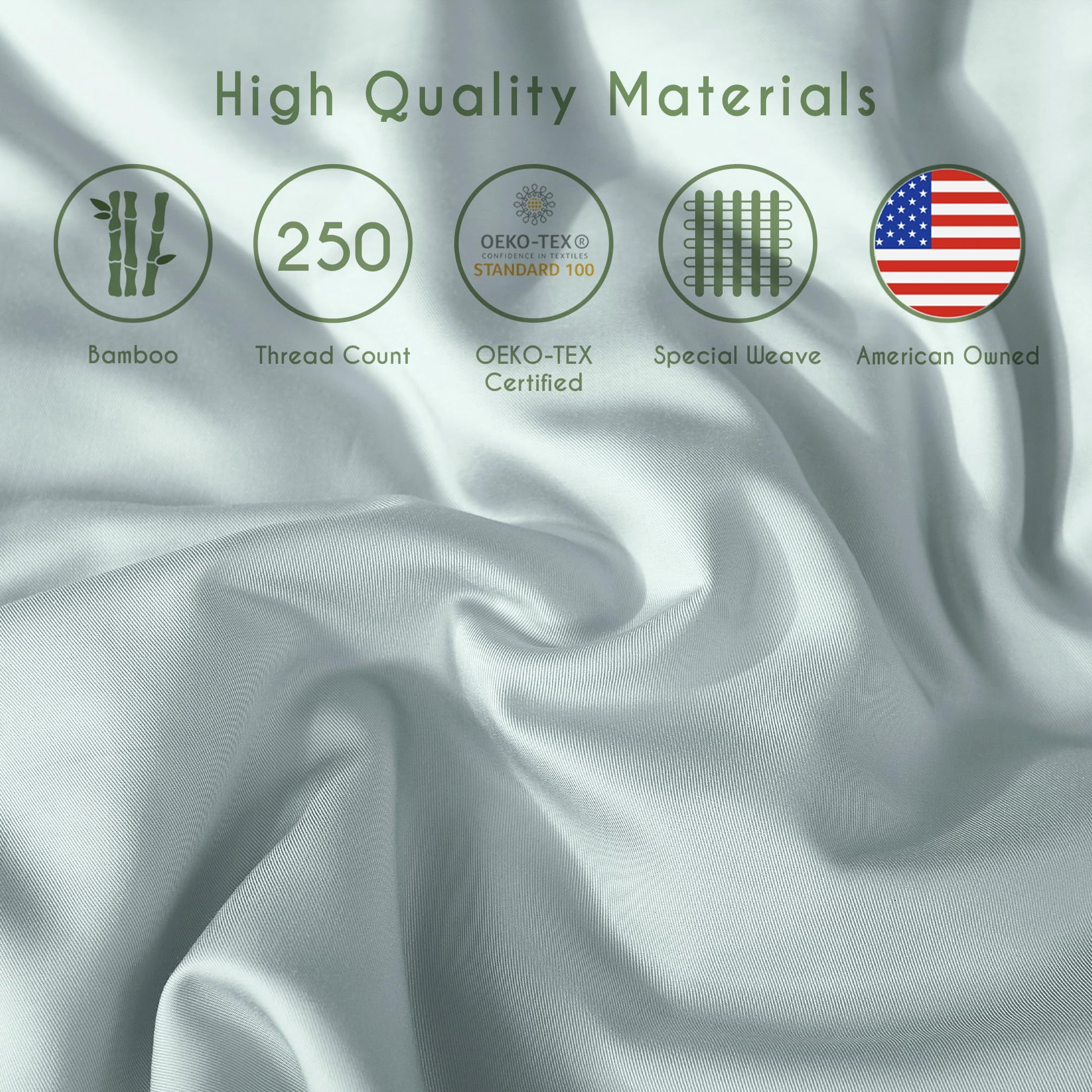 Bamboo Fiber Sheet Set Queen, Rayon from Bamboo Luxury Bedding, 3° Cooler Than Cotton, Silky Smooth & Durable, Deep Pocket Fitted, Sea Glass