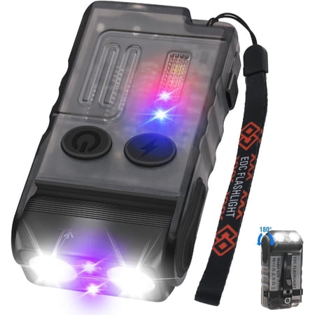 V20 LED Small EDC Flashlight with 365nm UV Light,180? Swivels,Super Bright USB C Rechargeable Mini Pocket Flash Light with Clip-13 Mode,IP67,,110DB Buzzer(Black)