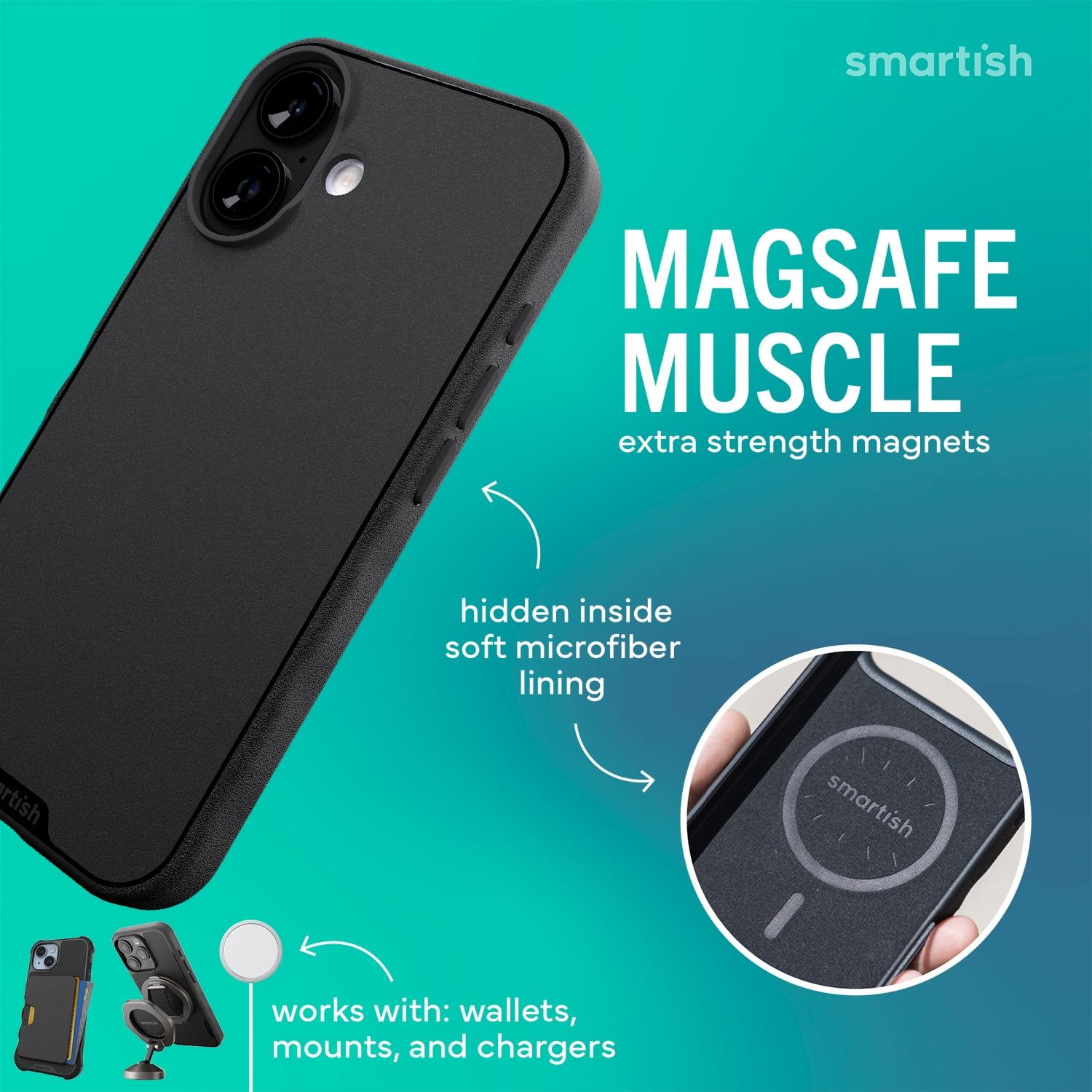 Smartish® iPhone 17 MagSafe Case - Gripmunk with Camera Control Protection, Magnetic Slim Case [Lightweight + Protective] Thin Grip Cover with Microfiber Lining for Apple iPhone 17 - Black Tie Affair