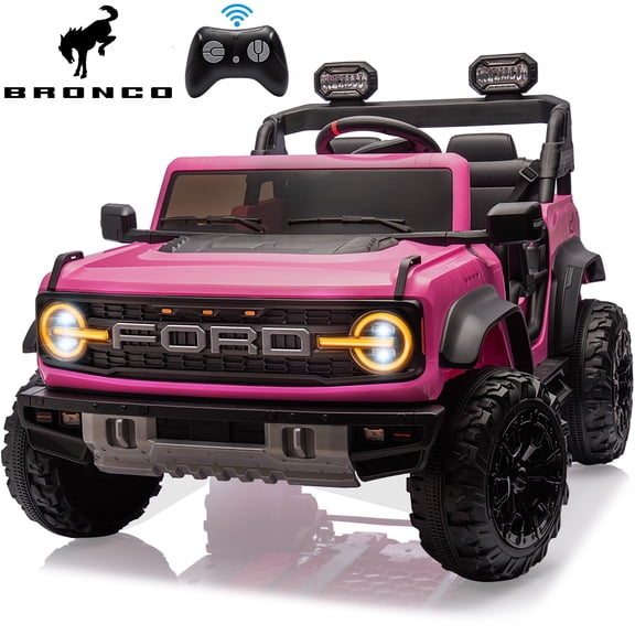 iRerts 2 Seater Ride on Car for Kids, Licensed Ford Bronco Raptor 24v Ride on Toys with Remote Control, Bluetooth, Music, FM Radio, Spring Suspension, Electric Car for Kids Boys Girls Ages 3-8, Pink