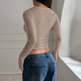 thumbnail image 4 of T-Shirt à Manches Longues Col Carré Côtelé Ajusté Confort Extensible Basique pour Tenue Décontractée et Superposition Kaki P, 4 of 9