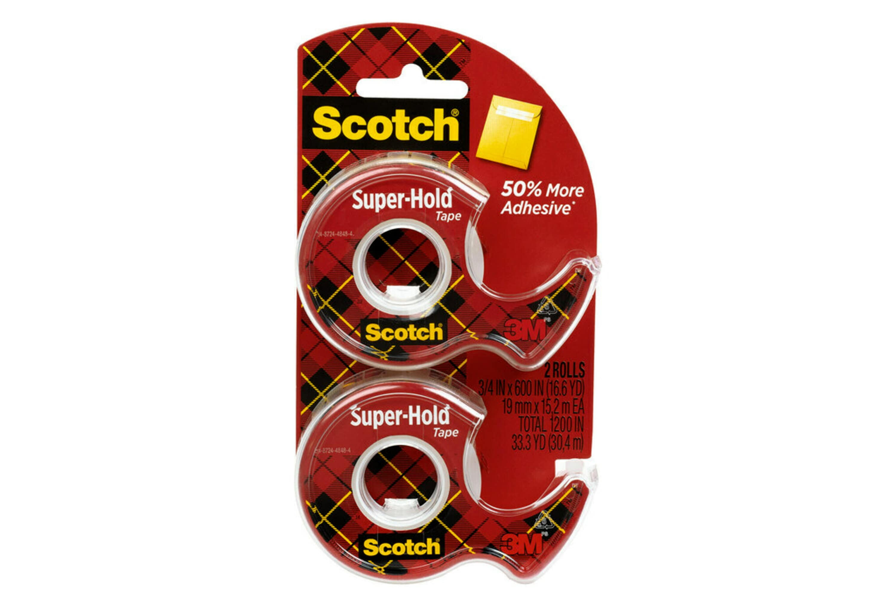 Scotch Super-Hold Tape Dispenser, 3/4in x 600in, 2 Dispensers