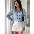 thumbnail image 5 of Women's Denim Collar Polka Dot Cropped Button Knit Sweater Jacket Cardigan Light Blue XXL, 5 of 8