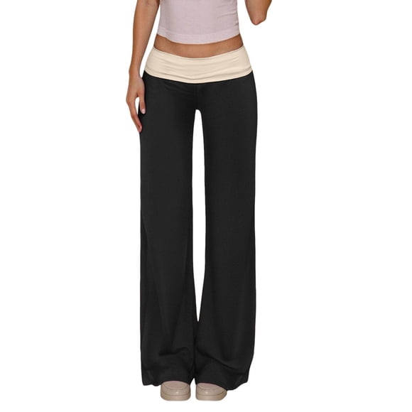 Casual Low Rise Color Wide Leg Sweatpants With Pockets For Everyday Comfort And Athletic Wear Women'S Casual Pants Black S