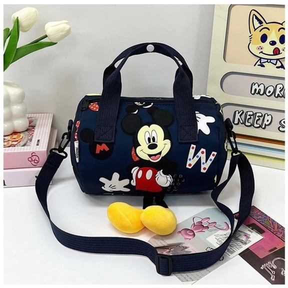 Mini Duffel Bag with Adjustable Shoulder Strap, Character Print Top Handle Bag, Navy Blue