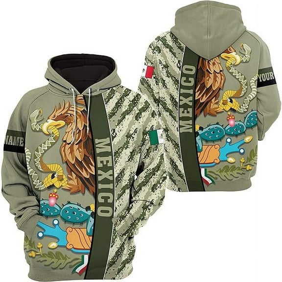 Lotusprinthandmade Personalized Name Mexican Pride Hoodie 3D (Lightweight) S-5XL Multicolor