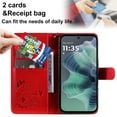 thumbnail image 4 of For Motorola Moto G35 6.7" Cat&Bee Patterned Embossed Strong Magnetic Attachment/Closure, Card Slots/Pocket, PU Leather Flip Wallet Case ﻿,Red,For Motorola Moto G35, 4 of 8