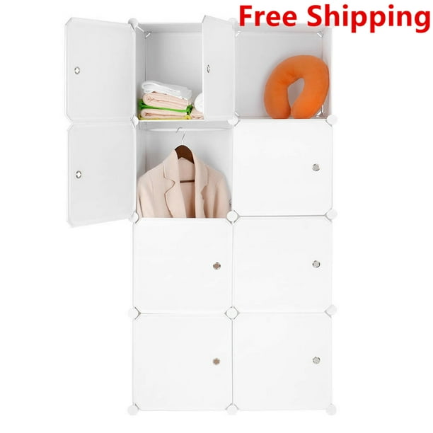 8 Cube Portable Closet Systems Armoire, Bedroom Wardrobe DIY Closet Organizer  Modular Cabinet with Doors (White) 