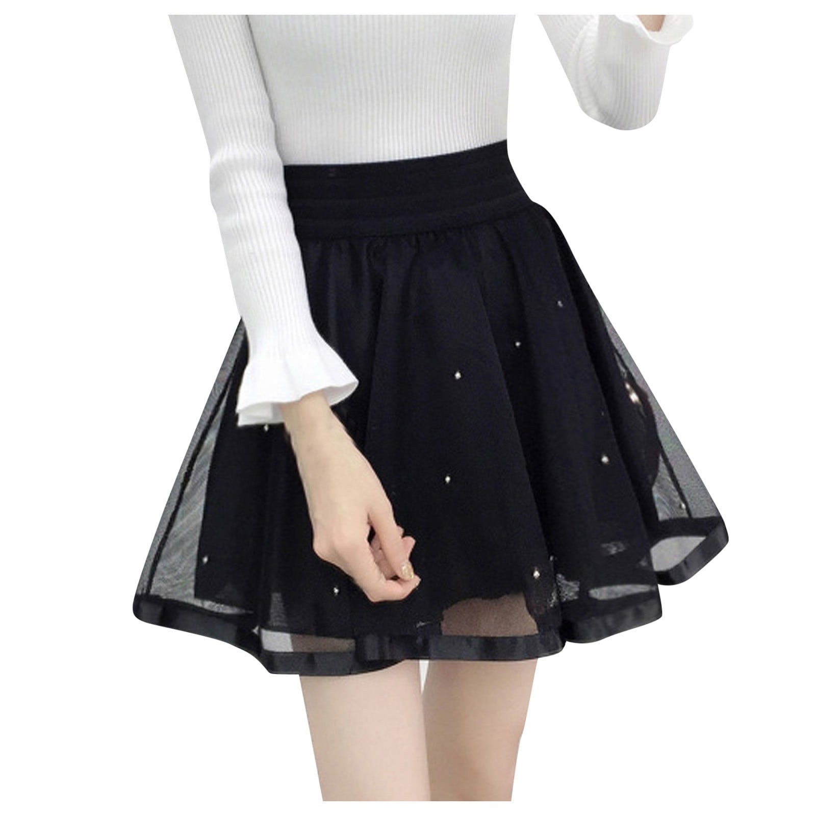 Puffy Skirt For Women Skater Skirt Stretchy A Line Flared Mini Casual Versatile Womens Skirt 