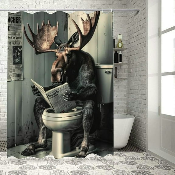 BCIIG Moose Bathroom Decor Set with Hooks, Colorful Luxurious Graphic Print Polyester Fabric Shower Curtain Set, Waterproof Bathroom Decor with HD Print, Easy Installation, Machine Washable 60x72