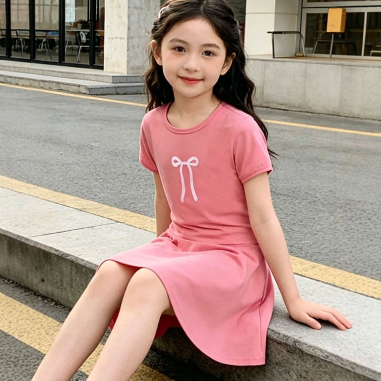 a line pencil dress Atoguta Girls Summer Short Sleeve Ruffle Cute Vacation Beach Mini Tshirt Dress Size 3t-12, Pink, Women's, Size: 9 while the easy pull