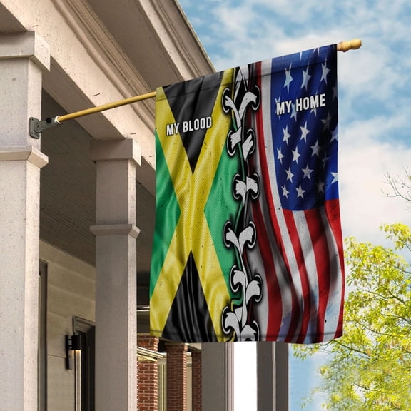 Flags-Jamaican American My Home My Blood Flag Jamaican Part House Flag, Double-Sided Decorative Outdoor Flag, Polyester Yard Flag 29.5 x 39.5 in