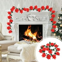 Christmas Garland with Red Berries Christmas Poinsettia Garland Artificial Christmas Red Berry Vines Fake Green Leaves Garland for Indoor Outdoor Home Wedding Winter Party Door Decor