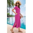 thumbnail image 6 of Women Summer V-Neck Casual Loose Split Wrinkle-Free Long Maxi Beach Dress with Pockets Rose Red XXL, 6 of 7