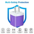 thumbnail image 3 of USB Charger Block,FiveBox USB Wall Charger Block with 2PACK Android Type C USB C Charging Cables 6ft 2.1A Dual Port USB Wall Charger Adapter USB Brick Phone Charger Plug Fast Charging Block(Purple), 3 of 8
