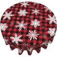 thumbnail image 6 of Christmas Round Tablecloth 60 Inch Red Black Buffalo Plaid Tablecloth Waterproof Polyester Xmas Winter Snowflake Table Cloth Table Cover for Kitchen Dining Room Picnic Patio Party, 6 of 6