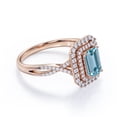 thumbnail image 3 of JeenMata Pave Crossover 1.35 Carat Emerald Cut Vivid Blue Created Aquamarine and Moissanite Double Halo Design Engagement Ring in 18K Rose Gold Plating over Silver, 3 of 6