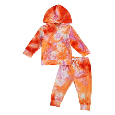 

Musuos Baby Girls Boys Tie-dye Print Long Sleeve Hooded Sweatshirt and Pants 2Pcs Outfits Set