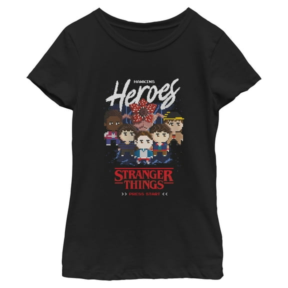 Netflix Girls' Stranger Things 8 Bits Hawkins Heroes Friend Group T Shirt