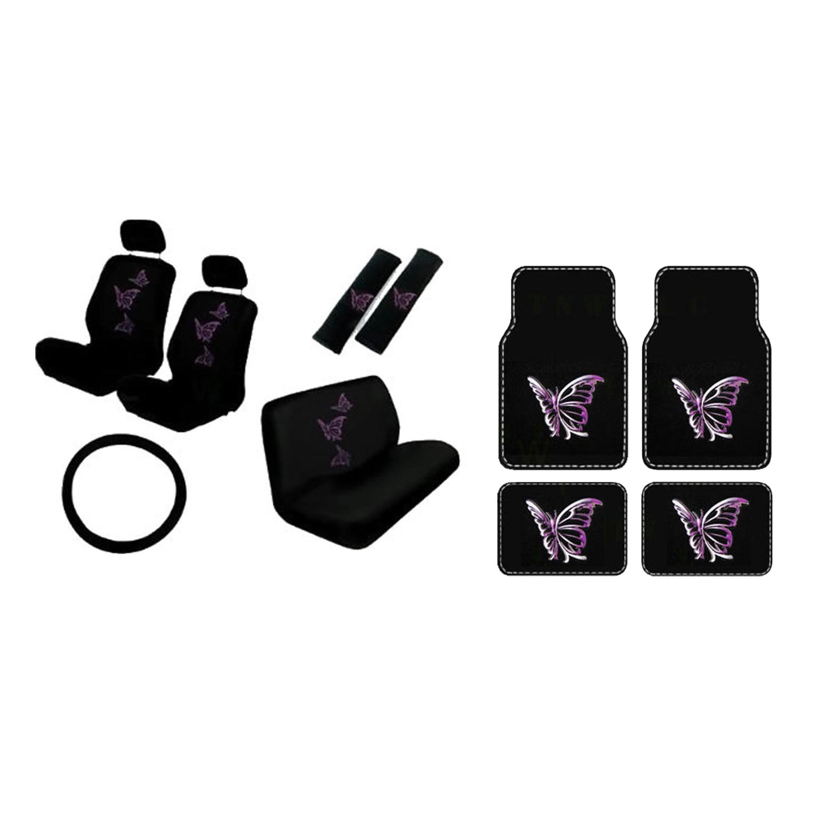 Purple Butterfly 4 Pc Carpet Floor Mats And 3 Pc Seat Covers