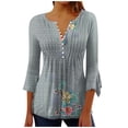 thumbnail image 1 of Hauts à Manches 3/4 pour Femmes Mode Femmes Imprimé à Boutons Décontracté Col en V T-Shirt Blouse à Manches 3/4 Hauts Robe T-Shirt Femmes Été T-Shirts pour Femmes Robe d'Été avec Manches pour Femmes, 1 of 5