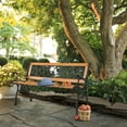 thumbnail image 3 of 49" Outdoor Bench, Outdoor Patio Garden Hardwood Slats Bench with Iron Frame, Park Chair with Rose Style Back, Bronze & Natural, 3 of 9