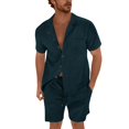 thumbnail image 3 of Mens 2 Pieces Short Sets Short Sleeve Casual Button Down Shirt Sets Summer Beach Outfits Sets Summer Tracksuit Shirt and Shorts Set, 3 of 6