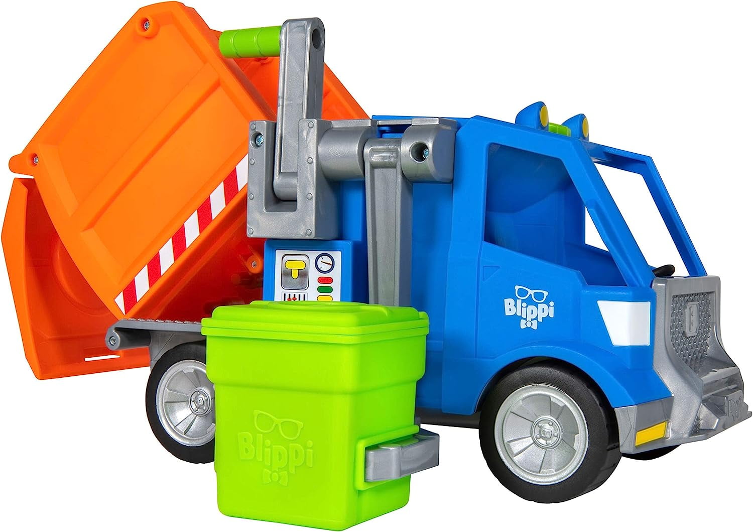 Jazwares Blippi Recycling Truck - Includes Character Figure, Working Lever, 2 Trash Cubes, 2 Recycling Bins - Sing Along with Popular Catchphrases - Educational Toys for Kids