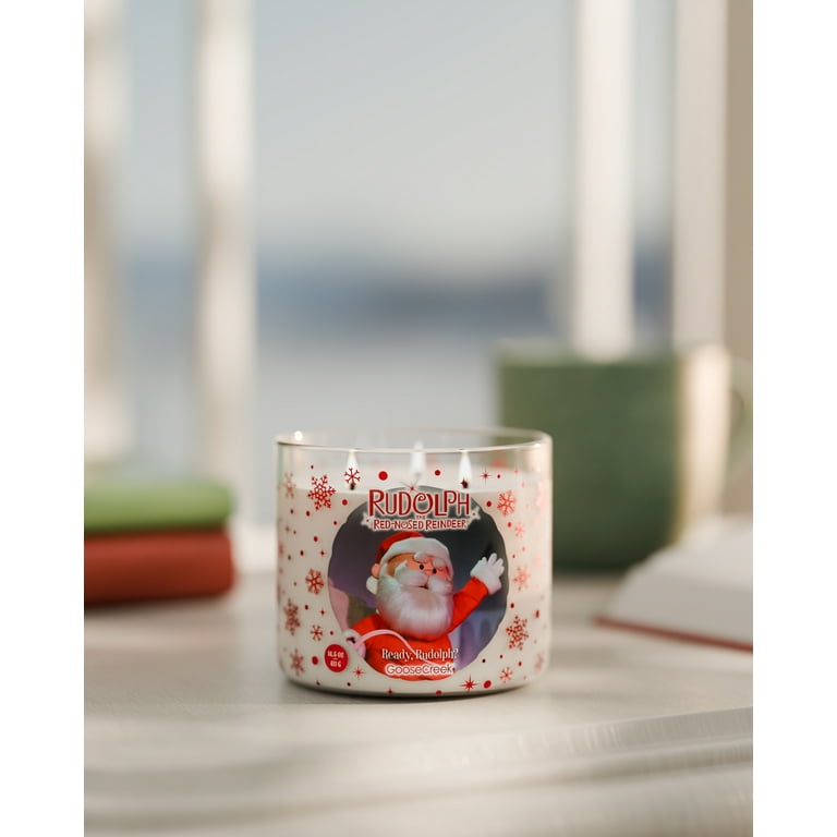 Goose Creek Rudolph Santa 3-wick Old-Fashioned Candy Cane, Creamy