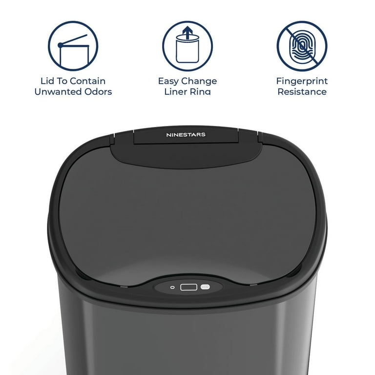 Nine Stars 13.2 Gallon Touch-Free Trash Can, Motion Sensor, Black