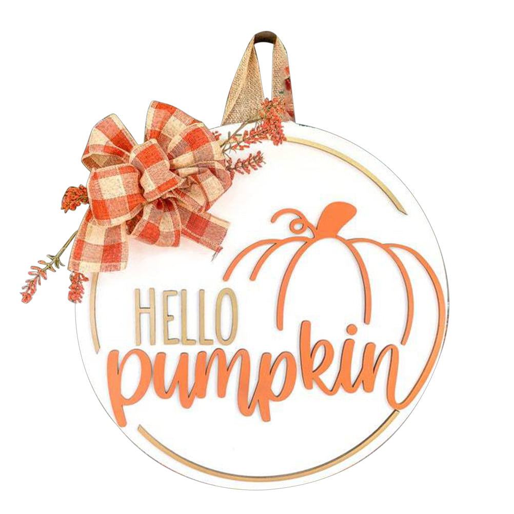 30cm Round Halloween Hello Pumpkin Sign Welcome House Front Door Hanger ...