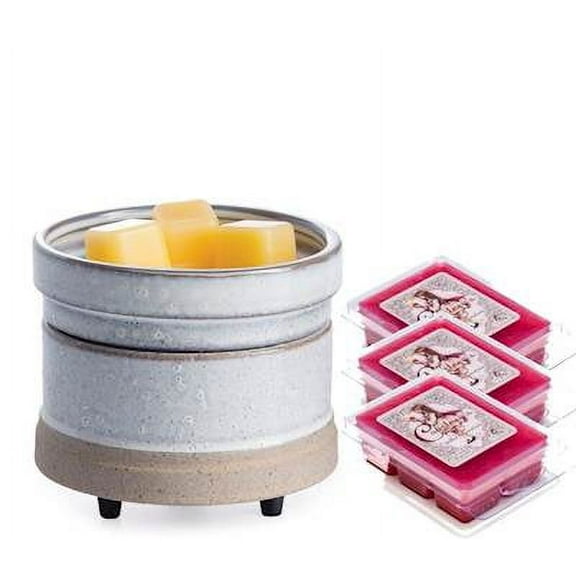 RUSTIC WHITE Candle Warmer and Dish Fragrance Warmer Gift Set with 3 Courtneys Wax Melts - BABY-POWDER