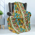 thumbnail image 4 of Striped Soft Flannel Fleece Blanket, Colorful Summer Spring Retro Patchwork Style Pattern Sunflower Butterfly Strawberry, Cozy Plush for Indoor and Outdoor Use, 60" x 80", Multicolor, by Ambesonne, 4 of 5