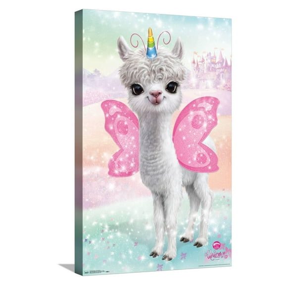 Animal Club - Lama Unicorn Canvas Wall Poster, 14.725" x 22.375"