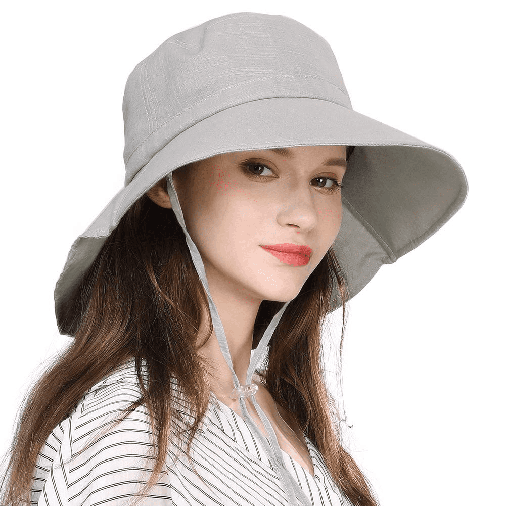 Women's Anti-UV Wide Brim Summer Beach Cotton Bucket Sun Protective Hat Y76 