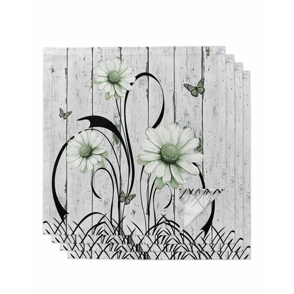 Hokiten Kitchen Dinner Napkins Set of 4 Sage Green Daisy Cloth Napkins Reusable Washable Table Napkins for Weddings Cocktail Parties Holiday Table Decor 20x20 Inch