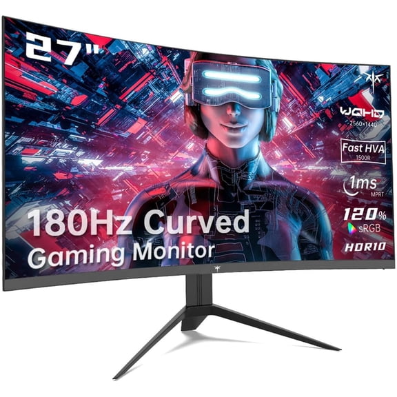 Restored KTC H27S17 27 Gaming Monitor, 1440P Curved Monitor, 180Hz, 144Hz, 2K, 1500R, 1ms, FreeSync/G-Sync Compatible, DisplayPort/HDMI/USB, Ultrawide PC Vesa/Wall Mount Computer Monitor (Refurbished)