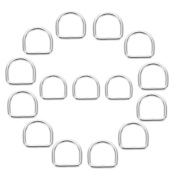 Uxcell 15Pcs 1 x 1 Inch Metal D Rings, Silver Welded Rings Buckles, Solid Hardware Bags Rings for Purse, Dog Collars