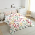 thumbnail image 4 of Kawaii Love Heart Bedding Full Geometric Lines Comforter Set, Hippie Hand Drawn Sketch Down Comforter Cute Teal Pink Beige Bedding Comforter Sets, Cartoon Heart Decor Duvet Insert Super Cozy 3pcs, 4 of 5