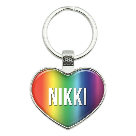 Nikki - Names Female Metal Heart Keychain Key Chain Ring, Multiple Colors Available