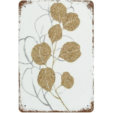 5.5x8 Inch Gold Gallery Wall Decor Gold Leaf Retro Tin Sign Gold Botanical Prints Minimalist Gold Vintage Tin Sign For Nursery Farmhouse Office Cafe Home Kitchen Bathroom Garden Gallery Funny Decor