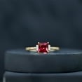 thumbnail image 6 of Rosec Jewels 2 CT Claw Set Princess Cut Created Ruby Solitaire Ring with Diamond Side Stones, 10K Yellow Gold, US 6.00, 6 of 9