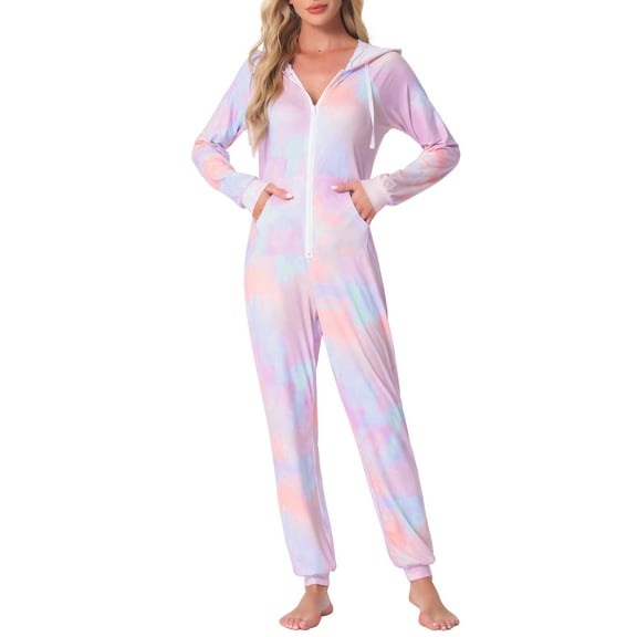 INSPIRE CHIC Women's Tie Dye Pajama Sets Long Sleeve Outfits Jumpsuits with Pockets M Pink
