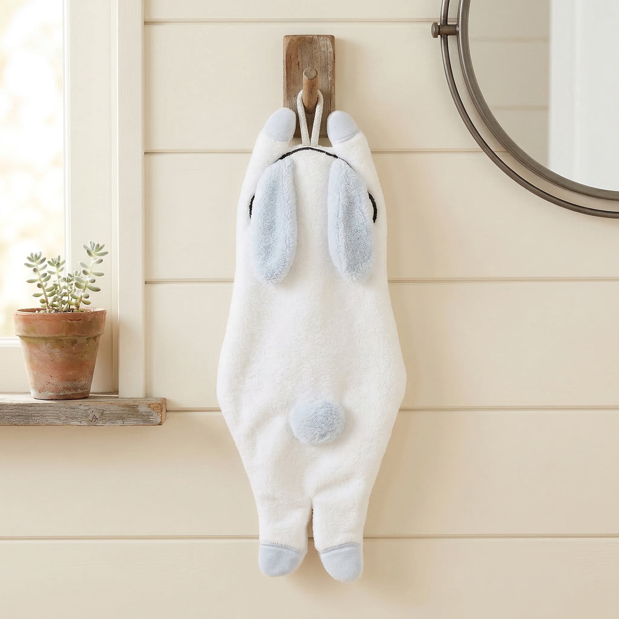 Unique Bargains Animal Shaped Hanging Hand Towels Absorbent Coral Fleece White 13" x 6"