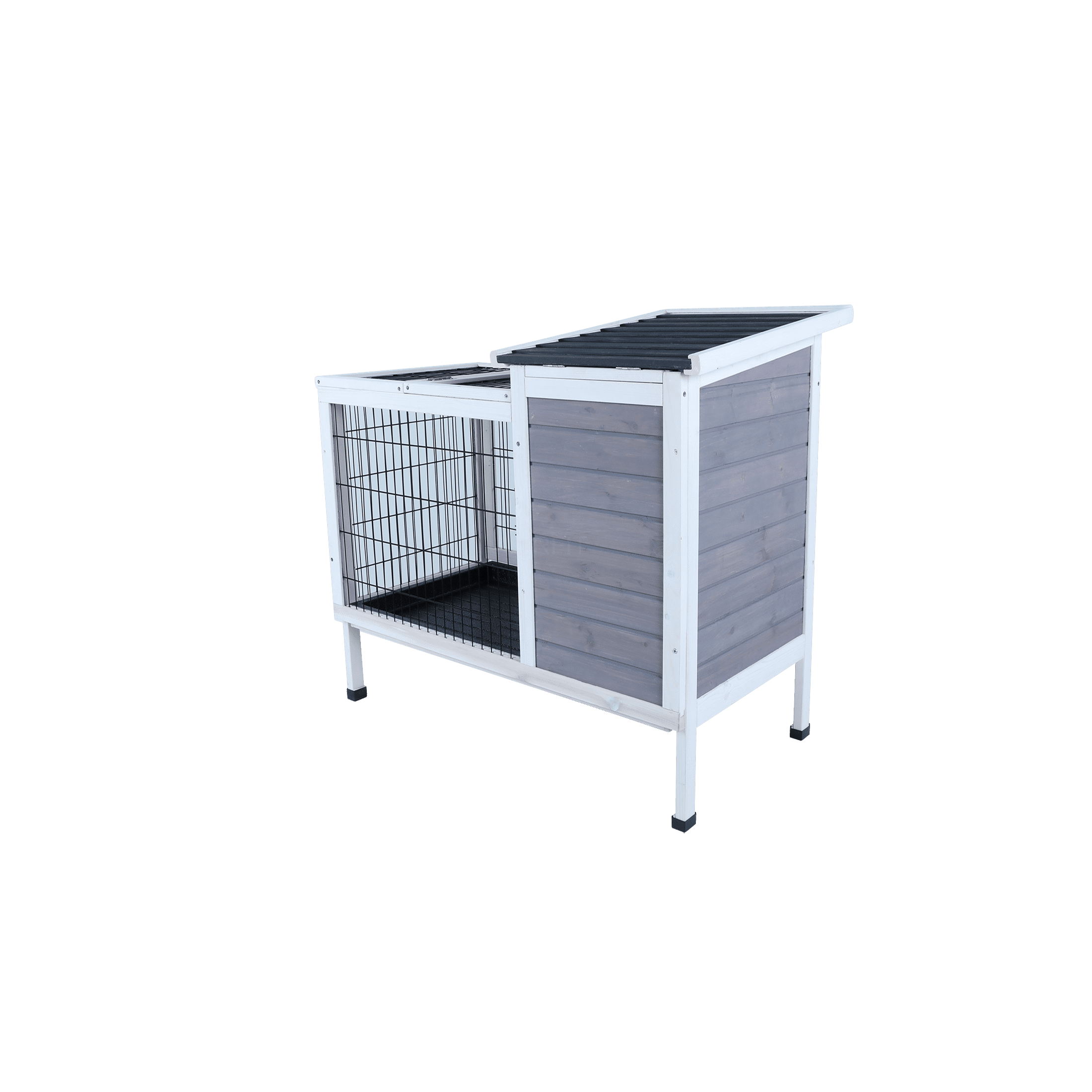 JERFIT 2-Story Outdoor Rabbit Hutch with Waterproof Roof & Leak-Proof Tray, Spacious Wooden Cage for Rabbits, Guinea Pigs, Ferrets, Grey
