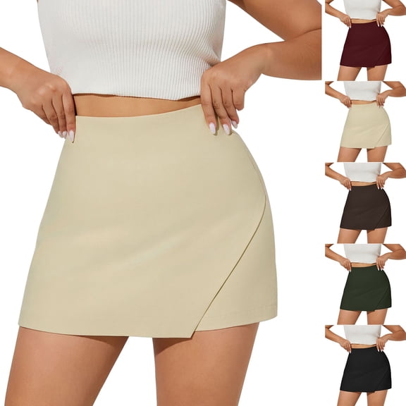 Only Moment Tennis Skirts for Women with Shorts Polyurethane Fiber Solid Casual Boho Ruffle Tiered Skorts High Waist Mini Skirts Golf Tennis Crochet Shorts Skorts for Wowomen with Pockets Black,S