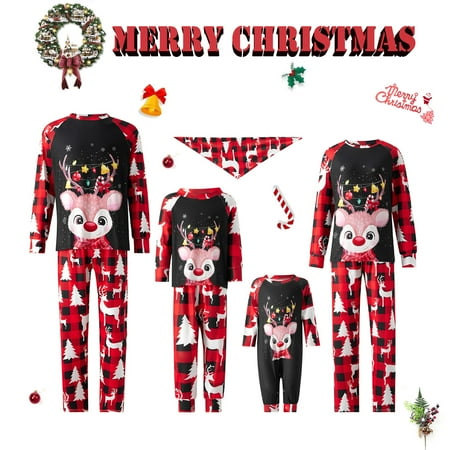 

Family Matching Christmas Pajamas Set Deer Printed Tops+Pants Xmas Holiday Loungewear Sleepwear Pjs for Adult Kids Baby